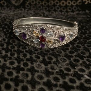 Sterling silver and gemstone hinged bracelet